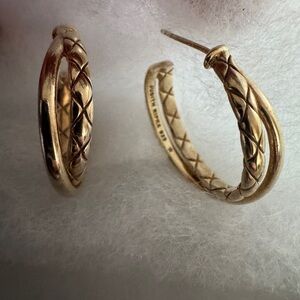 Judith Ripka Aura Gold Tone Sterling Silver Braided Band Hoops without Backs